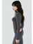 Kadın Ultra Yumuşak Slim Fit Dik Yaka Örme Üst Grey 7