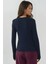 Kadın Slim Fit Yuvarlak Yaka Uzun Kollu Üst Blue 3