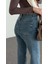 Yüksek Bel Yıkamalı Mavi Momfit Jean 7