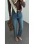 Yüksek Bel Yıkamalı Mavi Momfit Jean 8
