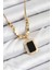 Tegan 316L Çelik Zirkon Taşlı Siyah Baget Model Gold Renk Kadın Kolye TG27BKO10480 1