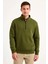 Erkek Dik Yaka Sweatshirt Dik Yaka Yarım Fermuarlı 3 Iplik Şardonlu Pamuk Kumaş - Haki 1