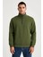 Erkek Dik Yaka Sweatshirt Dik Yaka Yarım Fermuarlı 3 Iplik Şardonlu Pamuk Kumaş - Haki 2