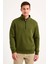 Erkek Dik Yaka Sweatshirt Dik Yaka Yarım Fermuarlı 3 Iplik Şardonlu Pamuk Kumaş - Haki 4