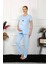 Moda Kadın Kısa Kol Hamile Lohusa Pijama Takımı Mavi 1