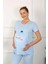 Moda Kadın Kısa Kol Hamile Lohusa Pijama Takımı Mavi 2