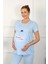 Moda Kadın Kısa Kol Hamile Lohusa Pijama Takımı Mavi 4