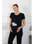 Moda Kadın Kısa Kol Hamile Lohusa Pijama Takımı Siyah 2