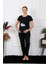 Moda Kadın Kısa Kol Hamile Lohusa Pijama Takımı Siyah 3