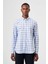 Regular Fit Paşa Yaka Desenli Mavi Kareli Erkek Gömlek GM23Y231039_D35 1