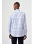 Regular Fit Paşa Yaka Desenli Mavi Kareli Erkek Gömlek GM23Y231039_D35 2