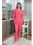 Moda Kadın Pamuk Penye Önden Düğmeli Uzun Kol Pijama Takım Pembe 1