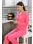 Moda Kadın Pamuk Penye Önden Düğmeli Uzun Kol Pijama Takım Pembe 2