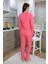 Moda Kadın Pamuk Penye Önden Düğmeli Uzun Kol Pijama Takım Pembe 4