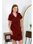 Moda Kadın Pamuk Penye Kısa Kol Düğmeli Bordo Tunik Gecelik 2