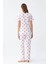Moda Kadın Beyaz Kırmızı Kalpli Önden Düğmeli Pijama Takımı 6