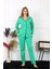 Moda Kadın Pamuk Penye Önden Düğmeli Uzun Kol Yeşil Pijama Takım 1