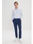 Erkek Lacivert Slim Fit Dar Kesim Beli Bağlamalı Yan Cep Gofre Desenli Pantolon 5