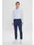 Erkek Lacivert Slim Fit Dar Kesim Beli Bağlamalı Yan Cep Gofre Desenli Pantolon 2