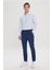 Erkek Lacivert Slim Fit Dar Kesim Beli Bağlamalı Yan Cep Gofre Desenli Pantolon 4