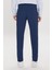 Erkek Lacivert Slim Fit Dar Kesim Beli Bağlamalı Yan Cep Gofre Desenli Pantolon 6