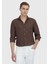 Kahverengi Düz Casual Fit Dokuma Casual %100 Keten Gömlek 1