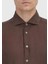Kahverengi Düz Casual Fit Dokuma Casual %100 Keten Gömlek 4