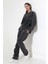Kadın Soft Siyah Bisiklet Yaka Sweatshirt Eşofman Takımı MSC317 5