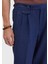 Indigo Çizgili Dokuma Carrot Fit Casual %100 Keten Pantolon 3