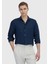 Lacivert Düz Casual Fit Dokuma Casual %100 Keten Gömlek 1