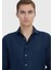 Lacivert Düz Casual Fit Dokuma Casual %100 Keten Gömlek 3