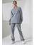 Kadın Soft Açık Gri Bisiklet Yaka Sweatshirt Eşofman Takımı MSC317 1