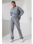 Kadın Soft Açık Gri Bisiklet Yaka Sweatshirt Eşofman Takımı MSC317 3