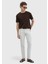 Ekru Düz Dokuma Slim Fit Casual Pamuk Karışımlı Pantolon 1