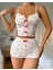 Beyaz Fiyonk Desenli Kalpli Askılı Şortlu Pijama Takım 2