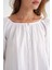 4707 Kadın Yakası Büzgülü Kolu Lastikli Bol Müslin Bluz Beyaz 4