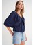 4703 Kadın V Yaka Lastikli Modal Bluz Lacivert 4