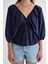 4703 Kadın V Yaka Lastikli Modal Bluz Lacivert 5