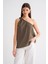 4665 Kadın Tek Omuz Askılı Bluz Haki 3