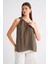 4665 Kadın Tek Omuz Askılı Bluz Haki 5
