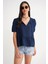 4715 Kadın Yakası Bağlamalı Kısa Kol Müslin Bluz Lacivert 1