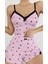 Pembe Kalp Desenli Askılı Şortlu Pijama Takım 1