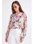 4649 Kadın Hakim Yaka Çiçek Desenli Büzgülü Bluz Pembe 1