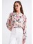 4649 Kadın Hakim Yaka Çiçek Desenli Büzgülü Bluz Pembe 3