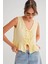 4724 Kadın Çicek Desenli Bağlamalı Müslin Bluz Sarı 4
