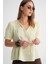 4715 Kadın Yakası Bağlamalı Kısa Kol Müslin Bluz Sarı 5