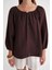 4707 Kadın Yakası Büzgülü Kolu Lastikli Bol Müslin Bluz Kahve 5