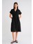 3972 Kadın Kemerli Kısa Kol Gömlek Yaka Midi Elbise Siyah 3