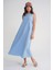 4690 Kadın Bisiklet Yaka Sıfır Kol Midi Paraşüt Elbise Bebe Mavi 4