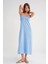 4742 Kadın Ip Askılı Büzgü Detaylı Midi Elbise Bebe Mavi 2